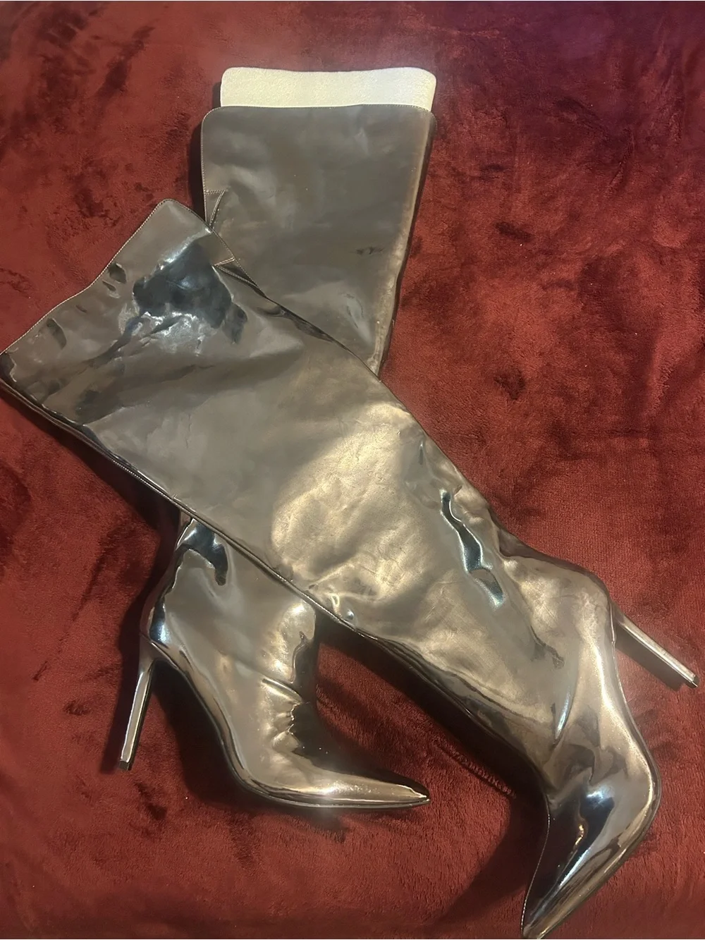 Black Patent Knee-High Stiletto Boots - Women